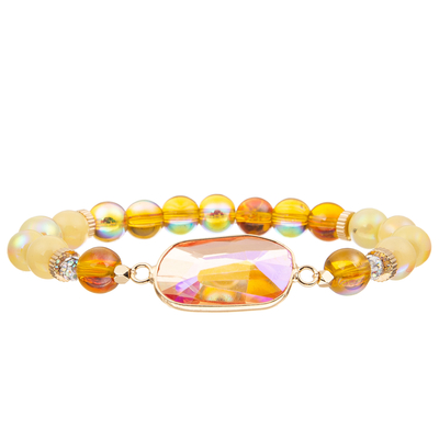 Gold Plated Hexagonal Turquoise Handmade Glass Beads Bracelets With Gold Foil