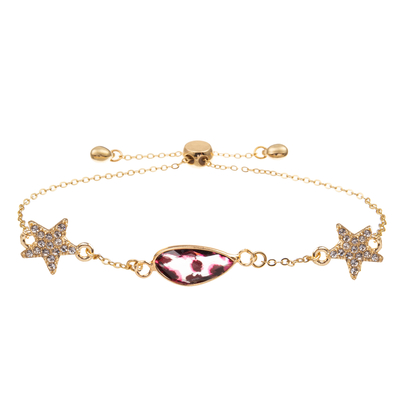 Star Shape Charm Bangle Zircon Chain Link Bracelet With Gold Plated Faceted Crystal
