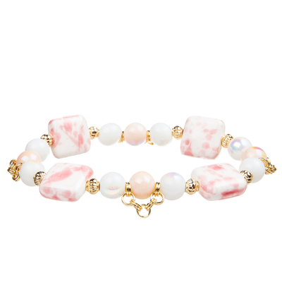 4 Colors Handmade Crystal Beads Bracelets With 4 Square Ceramic Block