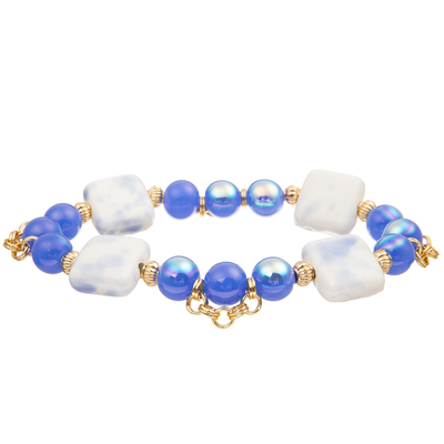 4 Colors Handmade Crystal Beads Bracelets With 4 Square Ceramic Block
