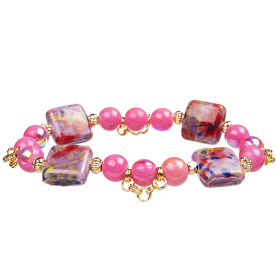 4 Colors Handmade Crystal Beads Bracelets With 4 Square Ceramic Block