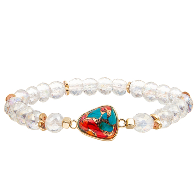 Handmade Crystal Faceted Beads Charm Bracelets With Drop Shaped Turquoise
