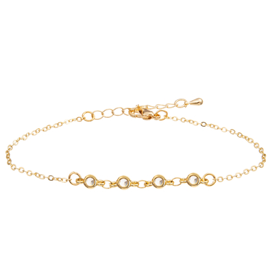 Gold Plated Bar Paper Clip Pin Shape Chain Link Bracelet With 3 Zircons