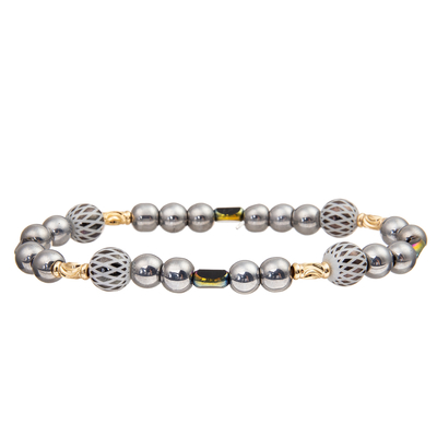 Handmade Black Gallstone Beads Bracelets Set With Gold Plated Zircon Pendant