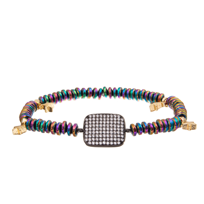 Handmade Black Gallstone Beads Bracelets Set With Gold Plated Zircon Pendant