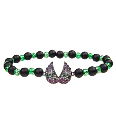 Handmade Black Gallstone Beads Bracelets Set With Gold Plated Zircon Pendant