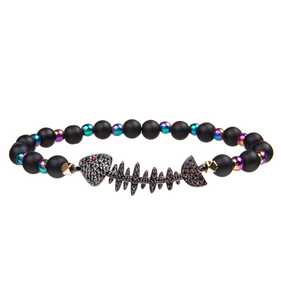 Handmade Black Gallstone Beads Bracelets Set With Gold Plated Zircon Pendant
