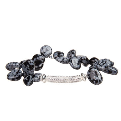 Handmade Black Gallstone Beads Bracelets Set With Gold Plated Zircon Pendant