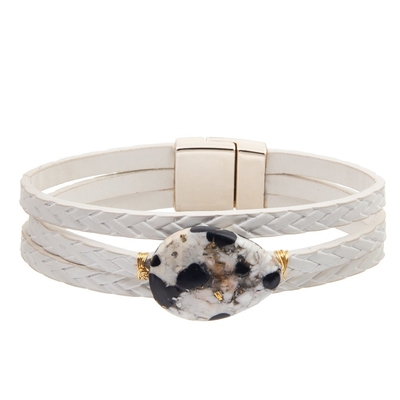 Bohemian Style Magnetic Buckle Leather Bracelet Set With Zircon Drop Shaped Turquoise