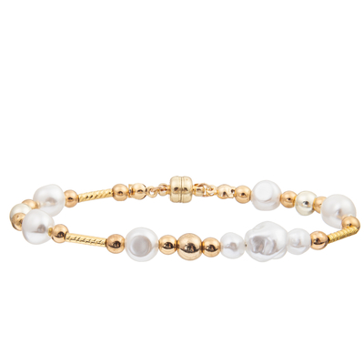 Freshwater Pearl Bracelet Set With 4 Colors Crystal Faceted Beads Magnetic Buckle