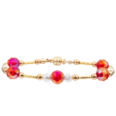 Freshwater Pearl Bracelet Set With 4 Colors Crystal Faceted Beads Magnetic Buckle