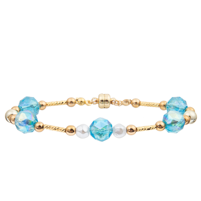 Freshwater Pearl Bracelet Set With 4 Colors Crystal Faceted Beads Magnetic Buckle