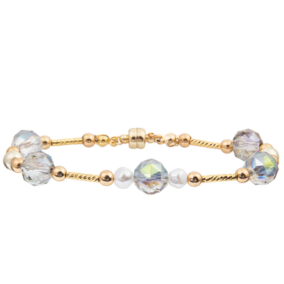Freshwater Pearl Bracelet Set With 4 Colors Crystal Faceted Beads Magnetic Buckle