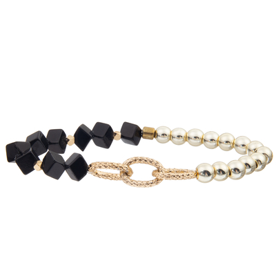 Handmade Black Gallstone Beads Chain Link Bracelets With 5 Colors Glass Beads