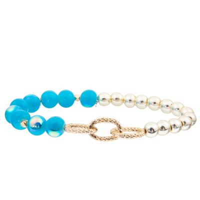 Handmade Black Gallstone Beads Chain Link Bracelets With 5 Colors Glass Beads