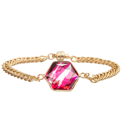 Magnetic Buckle Chain Link Bracelet With Gold Plated Zircon Quadrilateral Faceted Crystal