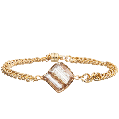 Magnetic Buckle Chain Link Bracelet With Gold Plated Zircon Quadrilateral Faceted Crystal