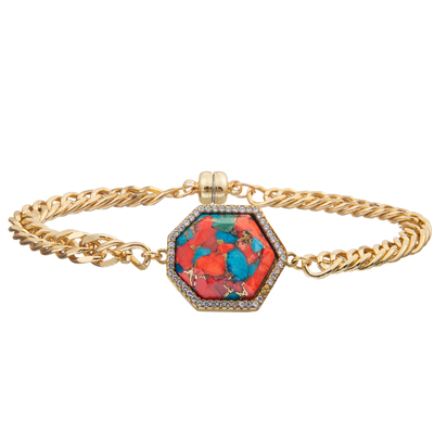 Magnetic Buckle Chain Link Bracelet With Gold Plated Zircon Quadrilateral Faceted Crystal