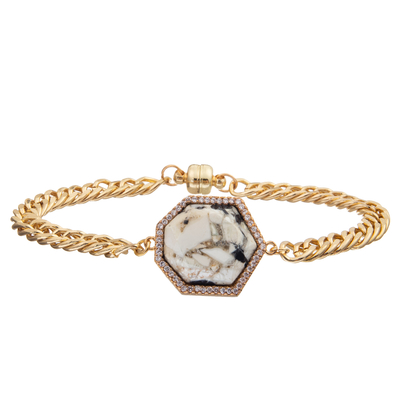 Magnetic Buckle Chain Link Bracelet With Gold Plated Zircon Quadrilateral Faceted Crystal