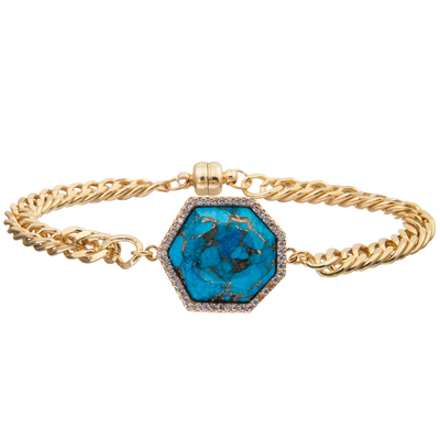 Magnetic Buckle Chain Link Bracelet With Gold Plated Zircon Quadrilateral Faceted Crystal