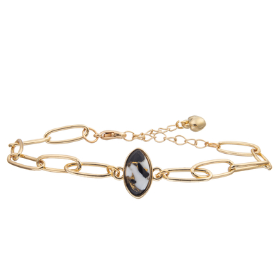 PaperClip Chain Link Bangle Bracelet Set With Gold Plated Faceted Turquoise