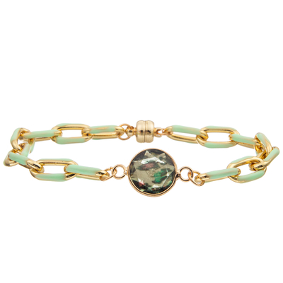 Magnetic Buckle Painting Oil PaperClip Chain Link Bracelet With Faceted Crystal
