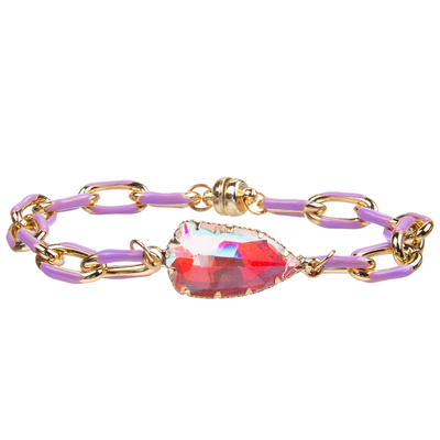 Magnetic Buckle Painting Oil PaperClip Chain Link Bracelet With Faceted Crystal