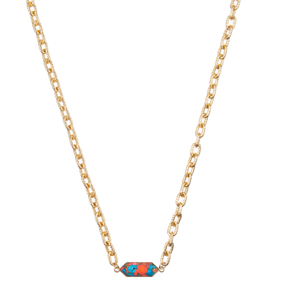 Minimalist Paper Clip Chain Link Necklace Set With Gold Plated Hexagon Faceted Crystal