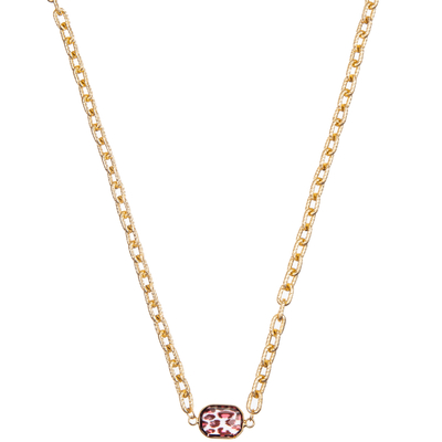 Minimalist Paper Clip Chain Link Necklace Set With Gold Plated Hexagon Faceted Crystal