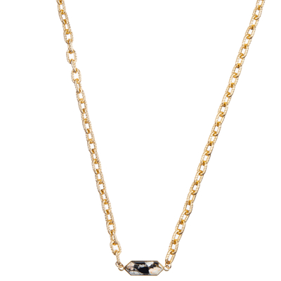 Minimalist Paper Clip Chain Link Necklace Set With Gold Plated Hexagon Faceted Crystal