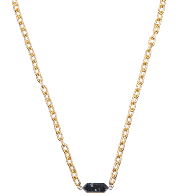 Minimalist Paper Clip Chain Link Necklace Set With Gold Plated Hexagon Faceted Crystal