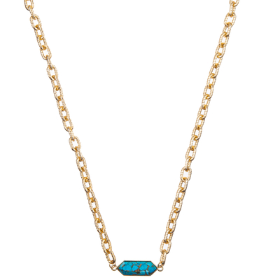 Minimalist Paper Clip Chain Link Necklace Set With Gold Plated Hexagon Faceted Crystal