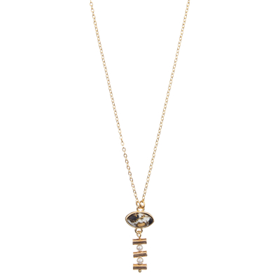 2 Pearls Handmade Chain Link Necklace Set With Gold Plated Oval Turquoise