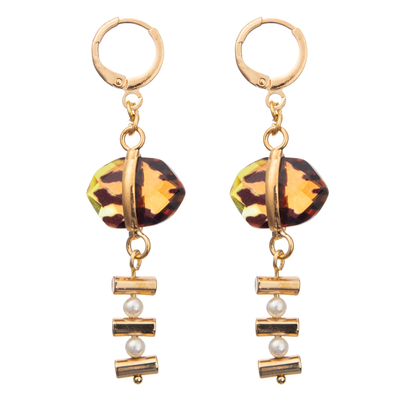 Chain Buckle Enamel Hoop Earrings Set With Gold Plated Oval Turquoise 2 Pearls