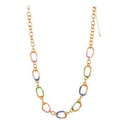 Colorful O-Chain Charm 14K Gold-Plated Chain Link Necklace for Women