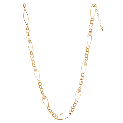 Wholesale 14K Gold-Plated Pendant Paper Clip Chain Link Multicolor Beaded Necklace Set