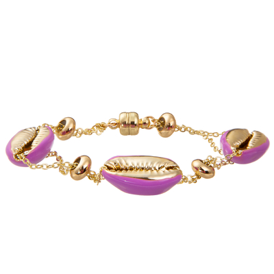Colorful Shell Minimalist Personalized 14K Gold-Plated Magnetic Chain Link Bracelet