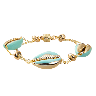 Colorful Shell Minimalist Personalized 14K Gold-Plated Magnetic Chain Link Bracelet