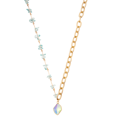 Multicolor Beaded 14K Gold-Plated Chain Link Gemstone/Pearl/Turquoise Pendant Necklace