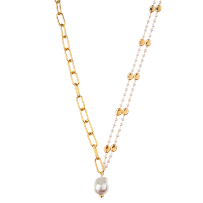 Multicolor Beaded 14K Gold-Plated Chain Link Gemstone/Pearl/Turquoise Pendant Necklace