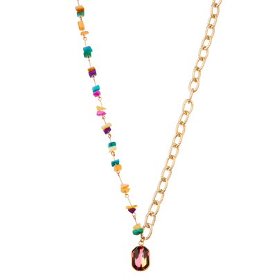 Multicolor Beaded 14K Gold-Plated Chain Link Gemstone/Pearl/Turquoise Pendant Necklace