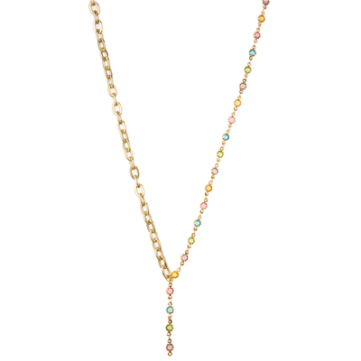 Multicolor Beaded 14K Gold-Plated Chain Link Gemstone/Pearl/Turquoise Pendant Necklace