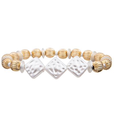 Factory supplied Gold fashin metallic feeling Gold Silver Beads Mix Square Baroque Glass Pearl Handmade Beads Bracelets