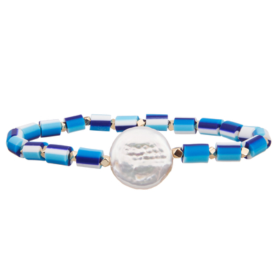 silicone beads stretchy with baroque  Glass pearl  multi color Handmade Beads Bracelets