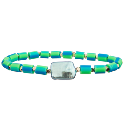 silicone beads stretchy with baroque  Glass pearl  multi color Handmade Beads Bracelets