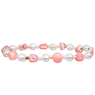 Natural Colorful Unshaped Shell Beads Matched 6mm And 4mm Glass Pearl Handmade Beads Bracelets