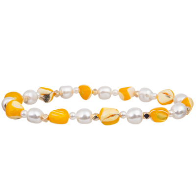 Natural Colorful Unshaped Shell Beads Matched 6mm And 4mm Glass Pearl Handmade Beads Bracelets