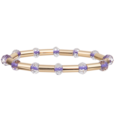 2023 New Style Gold Brass Shiny Tube With Multi Color Faced Crystal Stretchy Handmade Beads Bracelets