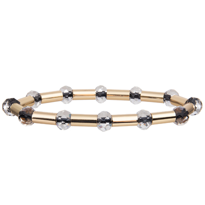 2023 New Style Gold Brass Shiny Tube With Multi Color Faced Crystal Stretchy Handmade Beads Bracelets