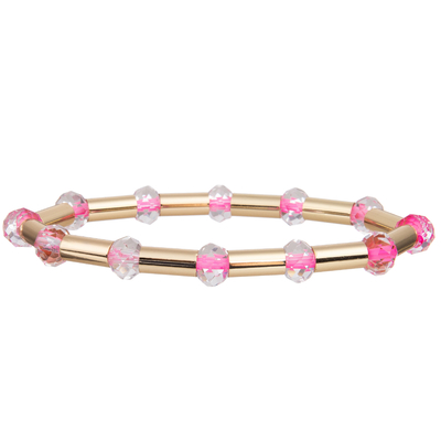 2023 New Style Gold Brass Shiny Tube With Multi Color Faced Crystal Stretchy Handmade Beads Bracelets